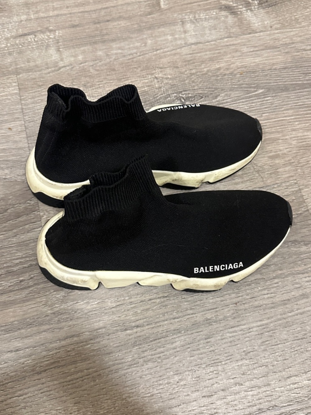 Balenciaga Black Knit Speed Trainer Sneakers with Off-White Sole
